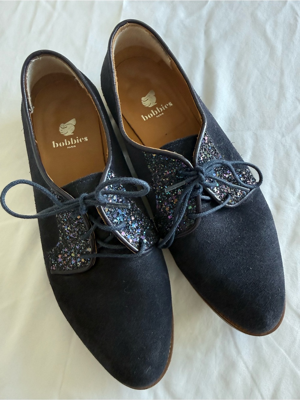 Women's Bobbie's navy Suede Lace-Up Oxfords with Glitter Detail